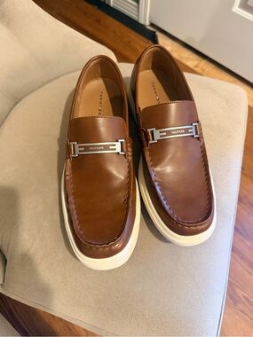 Tommy Hilfiger Men’s Brown Leather Slip-On Loafers with White Sole